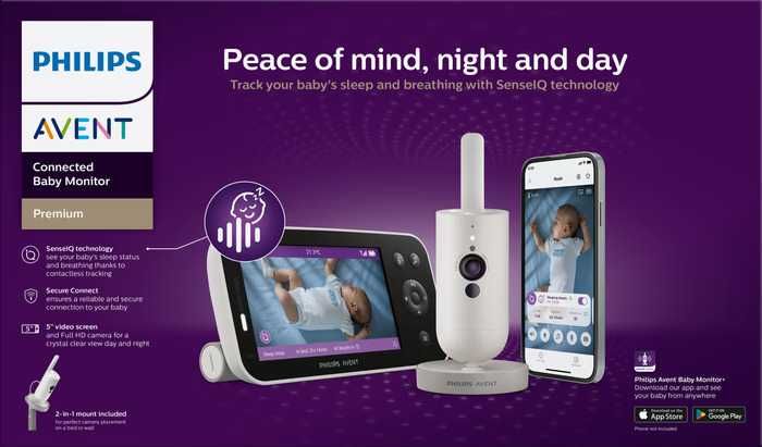 ЧИСТО НОВ Дигитален видеофон Philips Avent Premium Connected SCD971/26 (SenseIQ)