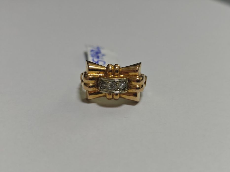 Inel vintage aur 18k 2.80gr cu 3diamante naturale (r)