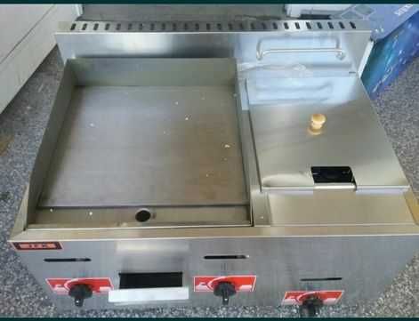 Газов Фритюрник +Скара на Газ Плоча 2в1 Уред Професионален Чисто н Нов