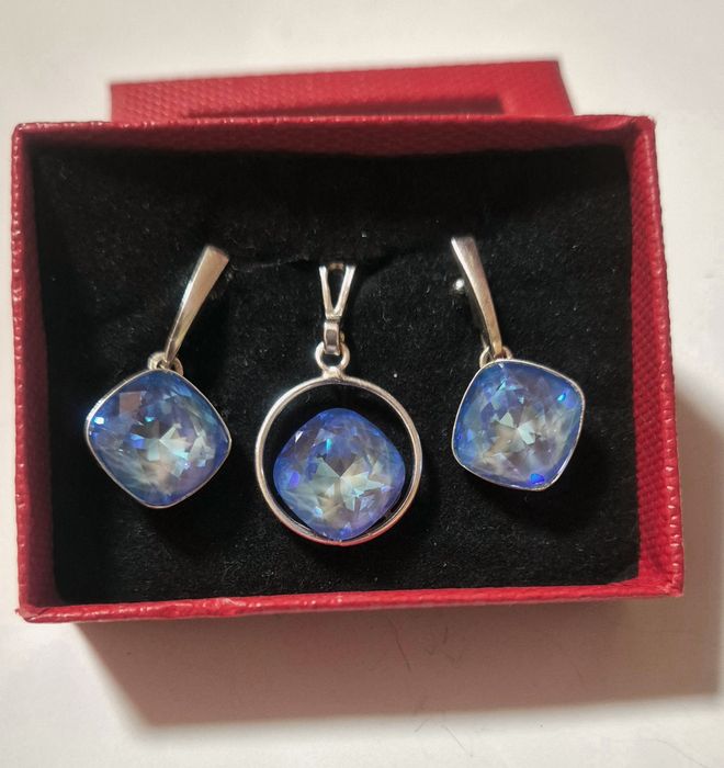 Set argint925 cercei și pandantiv cu cristale Swarovski  Blue Lagoon