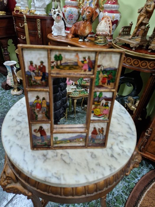 Страхотно антикварно колекционерско огледало ръчно изрисувано