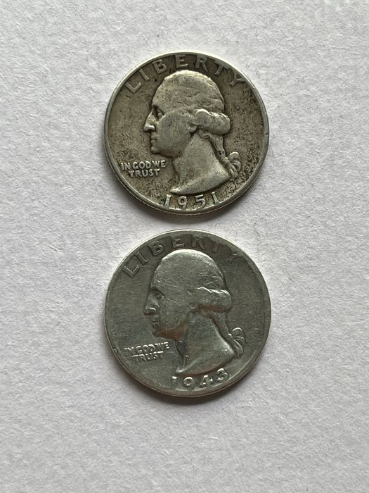 Monede Argint SUA 1943 & 1951 Washington Quarter Argint 90%
