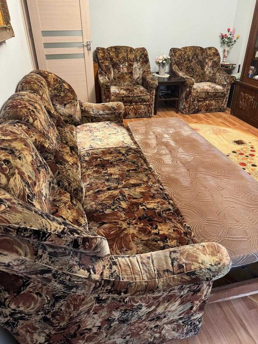 Set canapea extensibilă +2 fotolii pentru living, imitație catifea floral