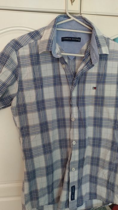 Мъжка риза Tommy Hilfiger, S/M, Къс ръкав, Зелена/Сива