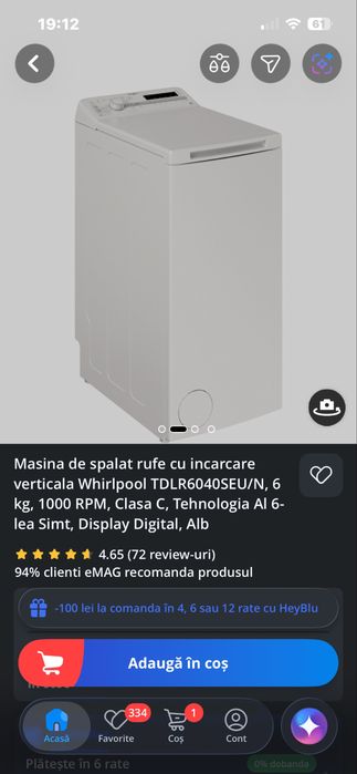 Mașină de spălat încărcare verticală