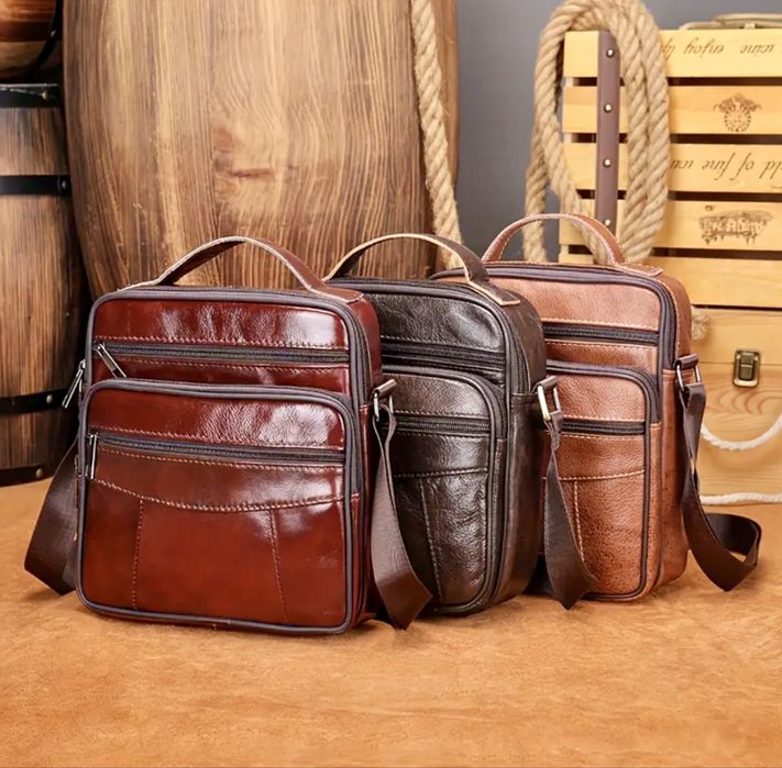 Мъжка кожена чанта за през рамо/Бутикова, Кафява и Черна -10%Промоция!