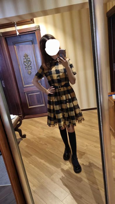 Платье рубашка в клеточку с ремнем