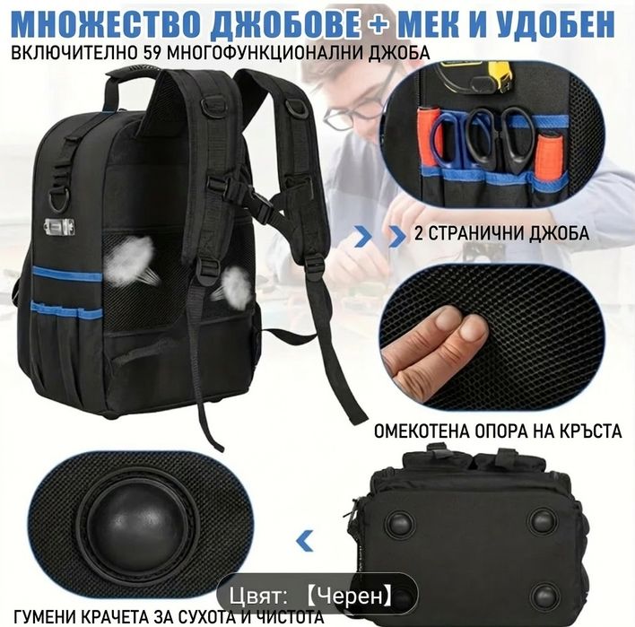 Професионална Многофункционална Раница за Инструменти – Максимална Орг