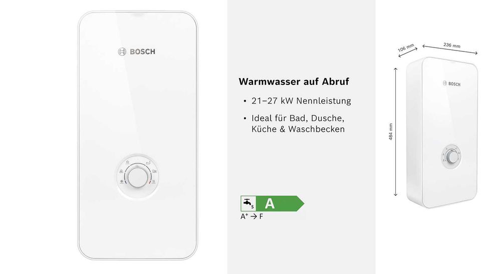 REDUS pana la 40%, BOSCH Boiler instant electric de Apa calda, Consum Clasa A, putere de la 15 la 24 KW , 230 V si 400 V