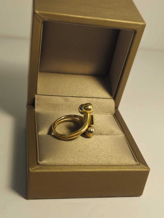 Inel damă aur 14K 585 model geometric cu bile, 3,97 g