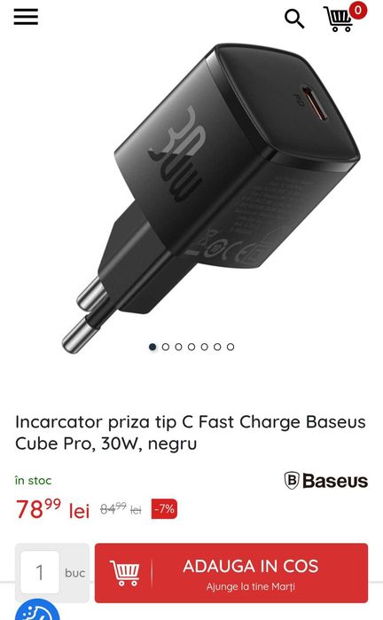 Incarcator Superfast 30W Baseus Sigilat