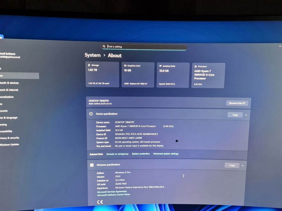 Setup gaming complet RX 7800XT Ryzen 7 5800X3D dual 27 Secretlab