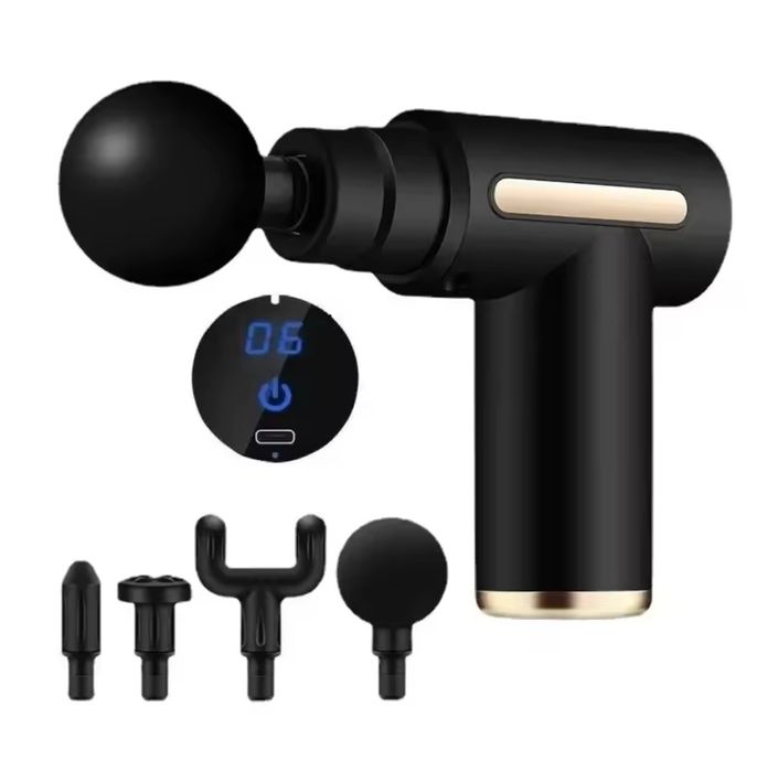 Масажор Безжичен Масажен Пистолет с LED, 4 приставки и 32 Степени