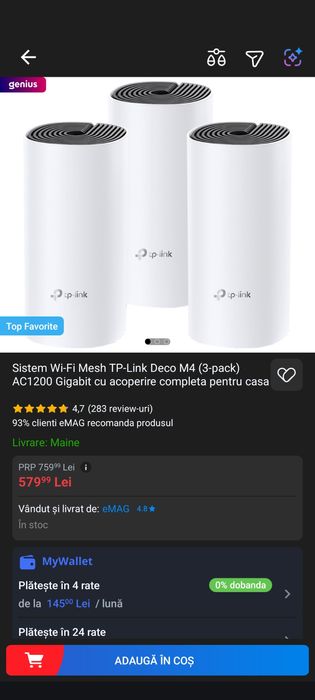 Sistem Wi-Fi Mesh TP-Link Deco M4 (3-pack) AC1200 Gigabit
