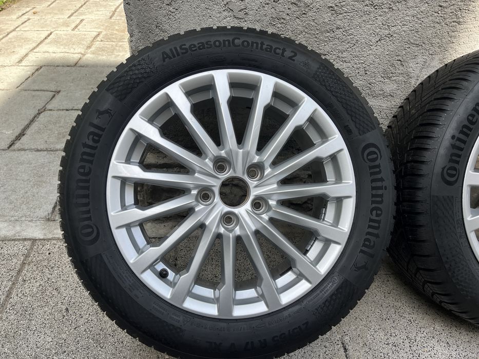 Set 4 roti complete cu anvelope noi allseason Continental Contact2 dimensiune 215/55R17 jante 5x112 R17 pentru gama Skoda Vw Audi impecabile, pret FIX