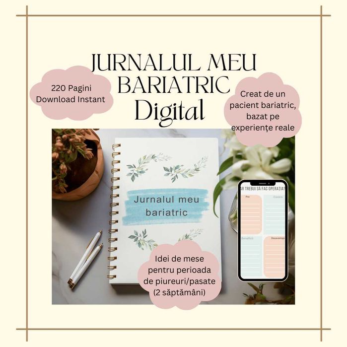 Jurnal si Planificator Bariatric - 219 Pagini Gastric Sleeve/Bypass