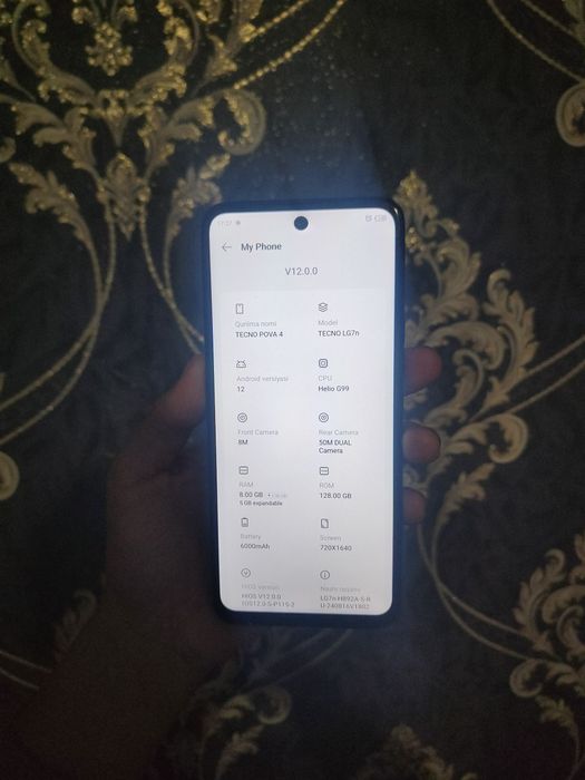 Tecno Pova 4 Holati yaxshi Xotirasi 8+5 128 Gb Dakumenti yo Narxi 900