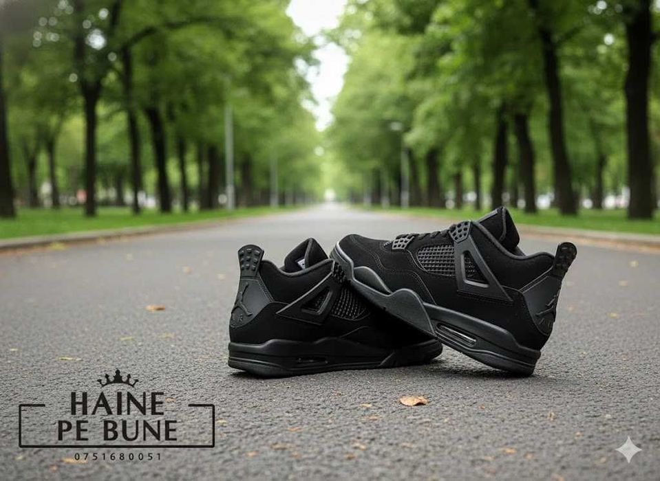 Adidasi Jordan 4 Retro Black Cat - Adidasi Fete Baieti