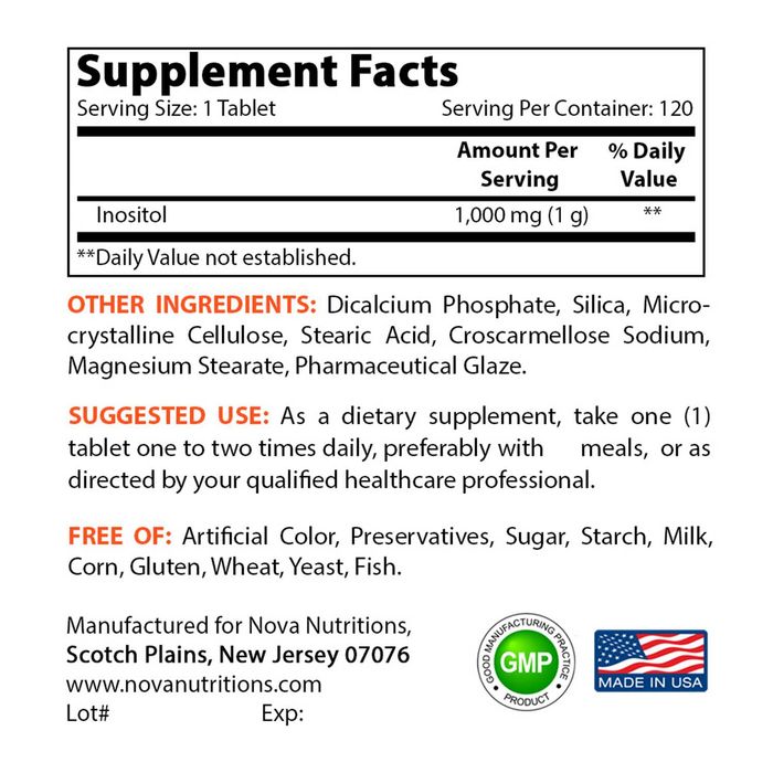 Inositol 1000 mg Инозитол  120 таблеток Америка БАД