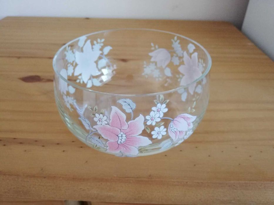 Стъклена РЕТРО купичка с цветя НОВА