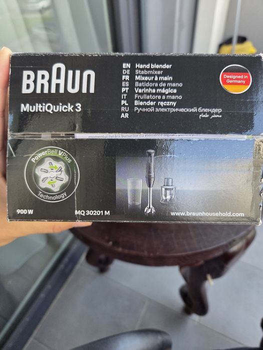 Mixer vertical Braun MQ30201M, 900 W, 2 viteze, chopper+pahar gradat- Nou