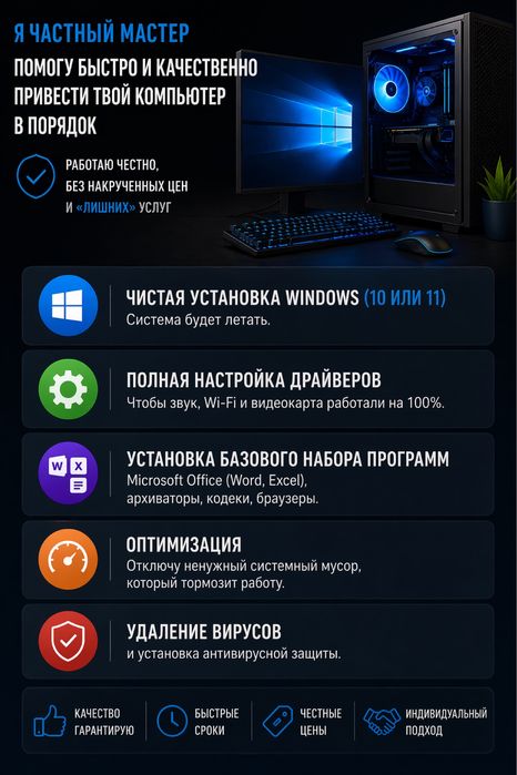 Установка Windows 10/11 + Драйверы + Офис. Выезд на дом