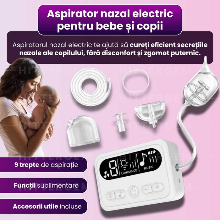 Aspirator nazal silentios, rezervor mare, 9 trepte, melodii calme