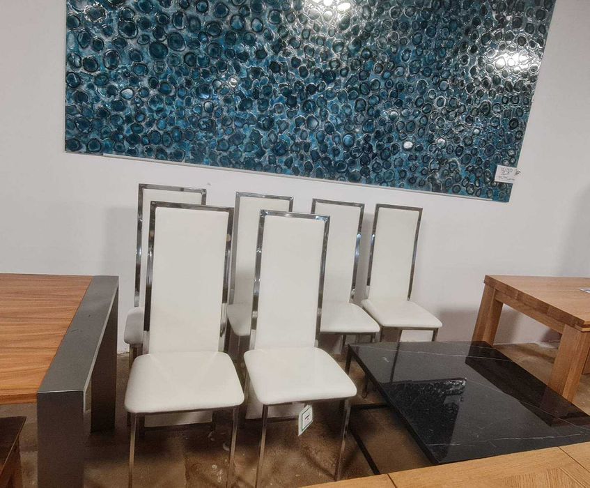 Бели кожени трапезни столове - 6 броя