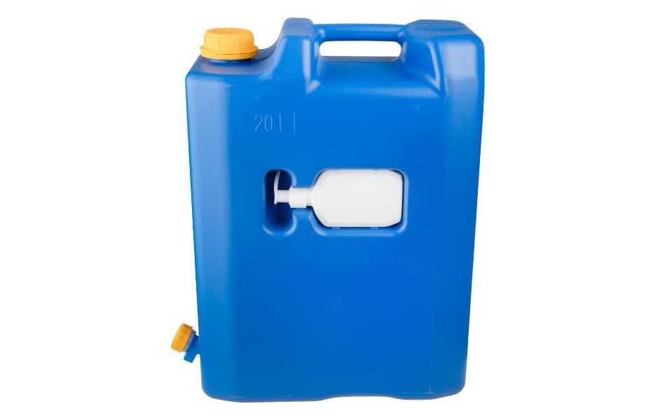 Туба за вода 20 литра с кранче син съд за течност + дозатор за сапун