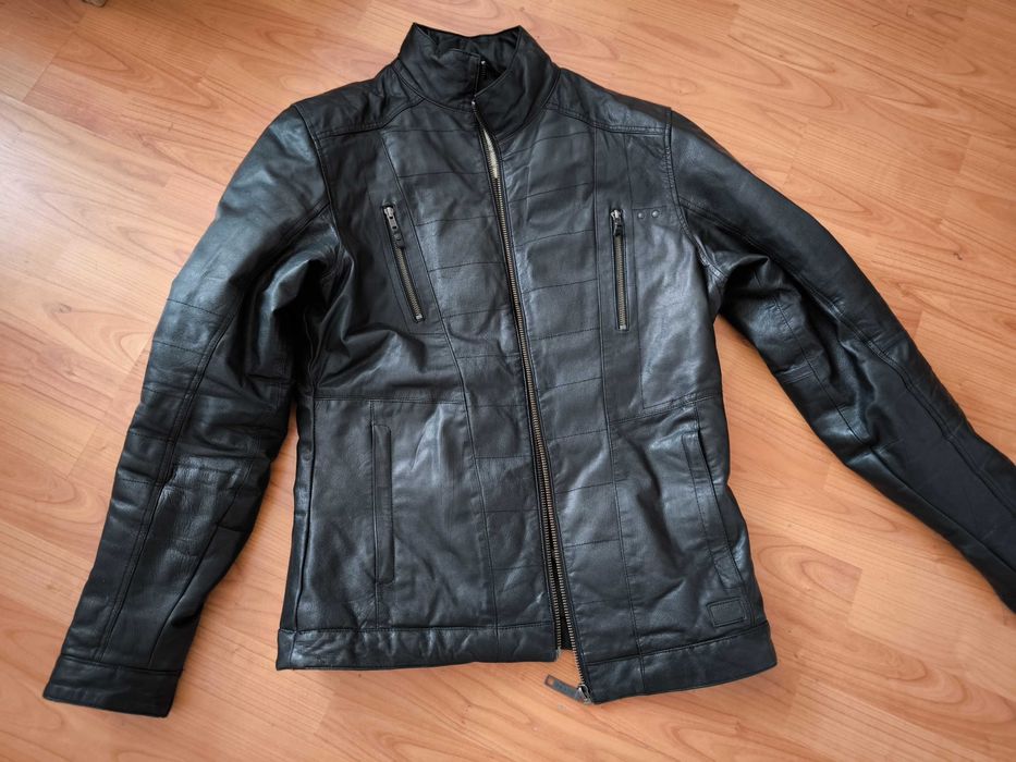 Jacheta Piele Classic British Cafe Racer Neagra M Athletic Fit Geaca