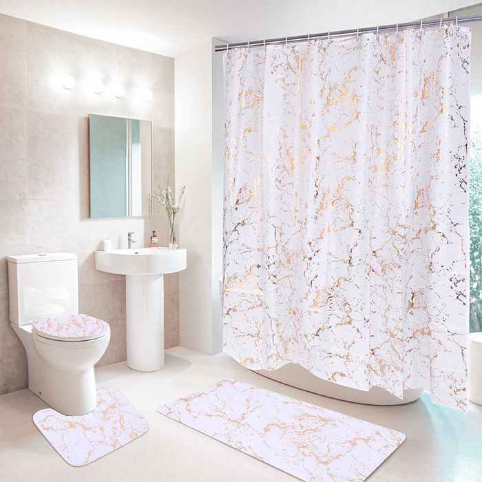 Коврики для ванной комнаты и зановеска для душа, комплект 4в1