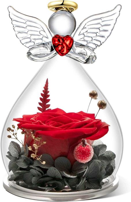 Trandafir criogenat, forma de ingeras, din sticla, ROSU - 12cm