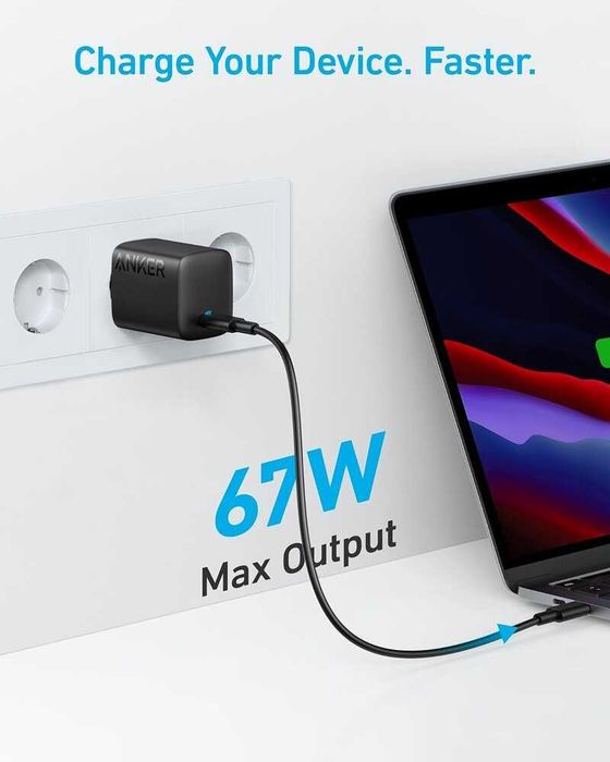 Anker 315 67W USB-C PD зарядно, с кабел, черен цвят