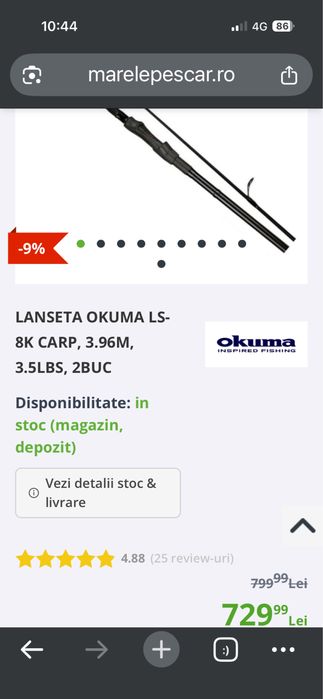 2 bucati Lanseta Okuma LS-8K Carp 3.60M, 3.5LBS, 2BUC