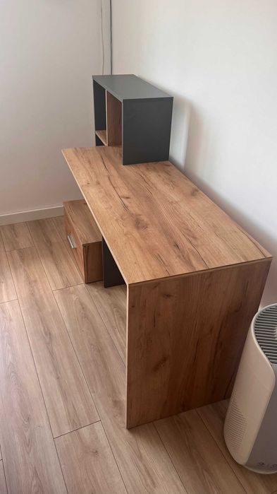 Birou lemn (Stejar + Antracit) L150 cm x A50 cm x H105 cm, pentru PC/laptop cu rafturi si sertar detasabil