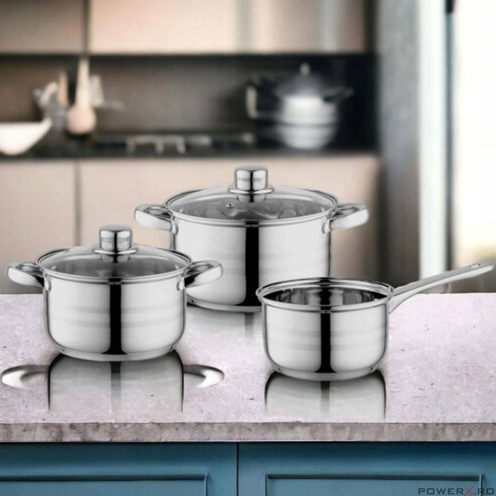 Set oale din inox, 2l, 3l, cu capac, cratita de 1.5l, 5 piese, Stark