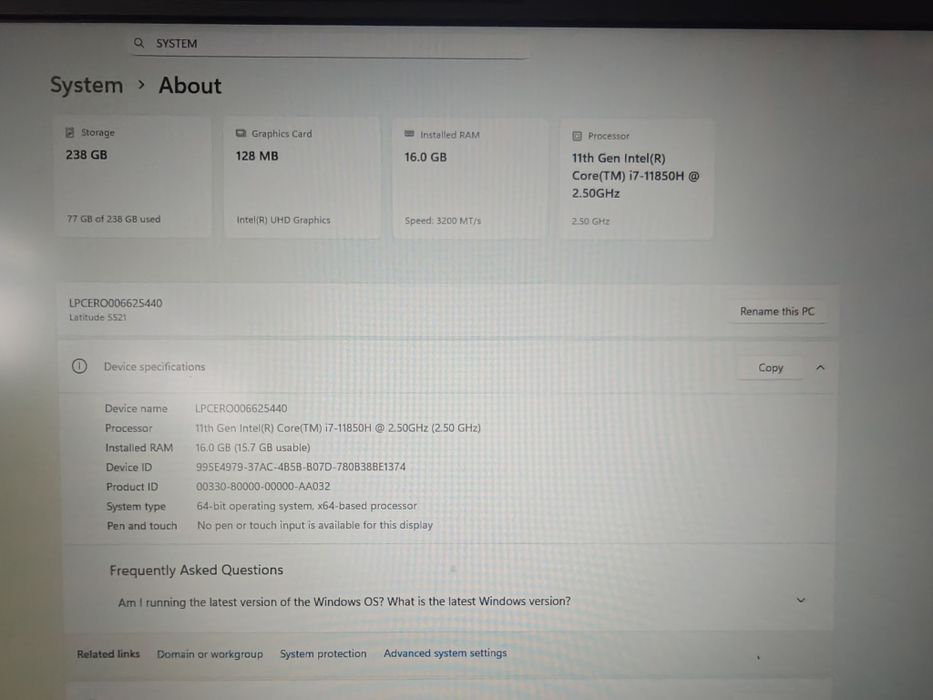 Laptop office Dell - i7 11850h + Windows 11 licentiat