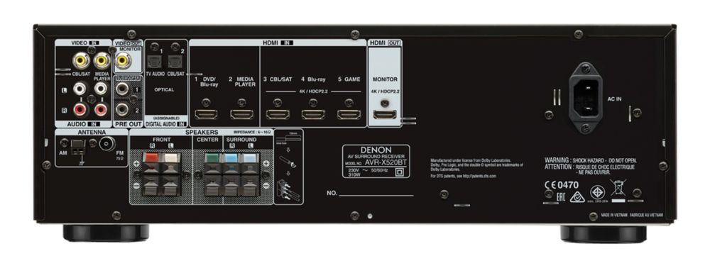 Denon AVR-520BT 5.2 canale 4k USB ARC