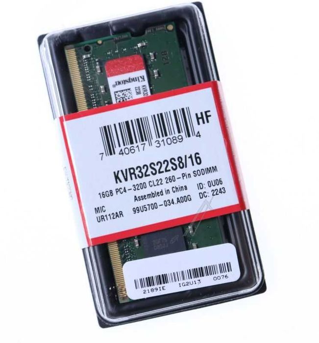 Memorie Laptop Kingston ValueRAM 16GB DDR4 3200MHz CL22 KVR32S22S8/16