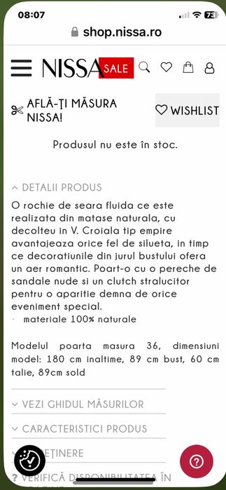 Rochie Nissa matase naturala noua mărime 44