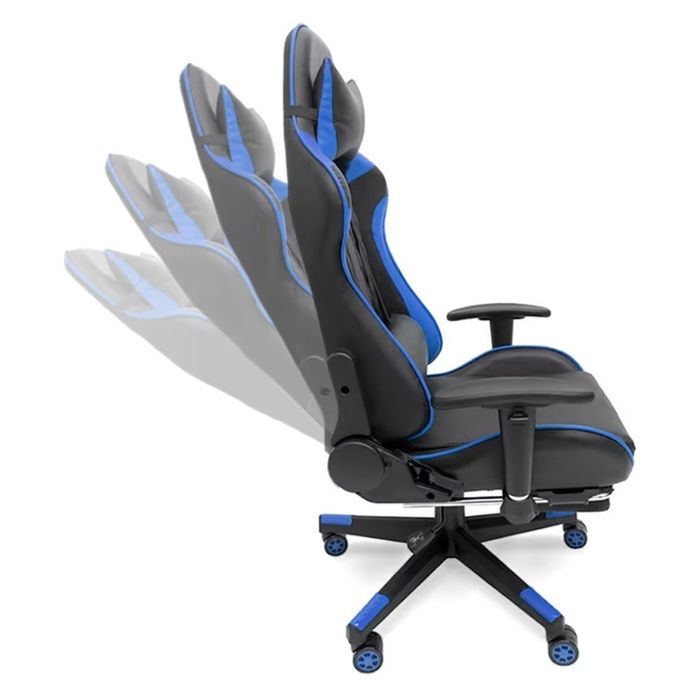 Геймърски стол за релакс с масаж и подложка за крака – син
