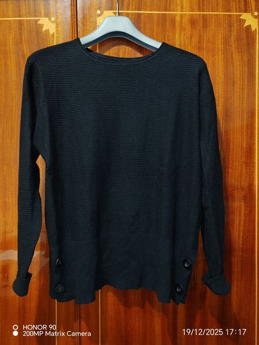 Pulover damă, negru, dungi in relief