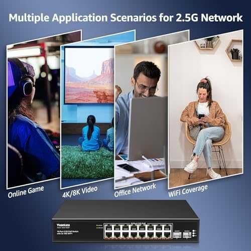 Чисто нов 2.5G 18-портов неуправляем PoE комутатор YuanLey ...