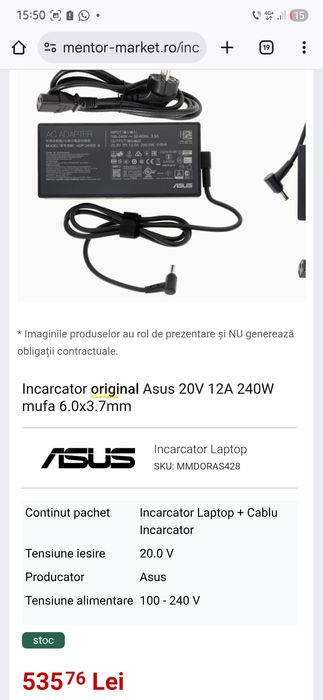 Incarcator Laptop ASUS 240 w original