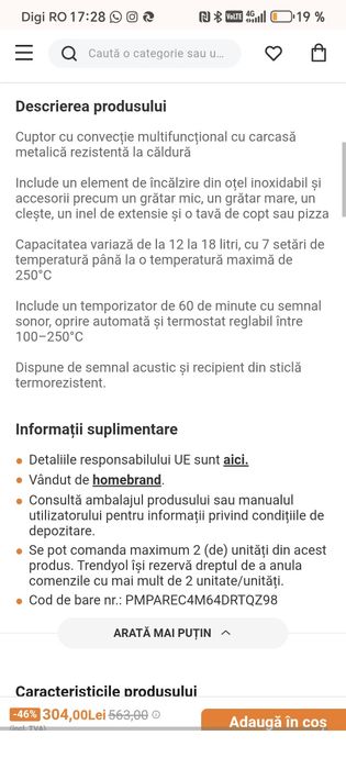 Vand cuptor cu convectie