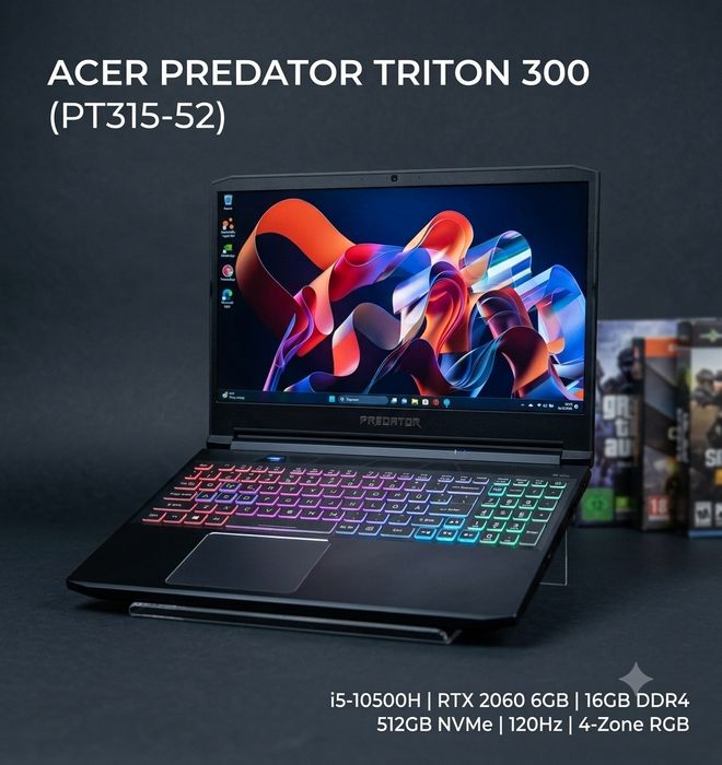 САМО ДНЕС!!! 380€ Acer Predator Triton 300 (PT315-52) | i5-10500H | RTX 2060 | 120Hz