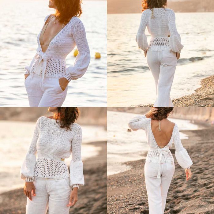 Бяла Блуза с Гол Гръб или Жилетка 2 в 1