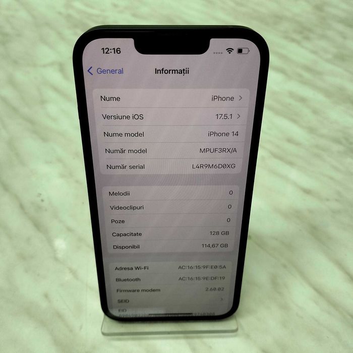 Telefon Apple iPhone 14 Negru 128GB 93%bat Zeus Amanet Rahova 29400