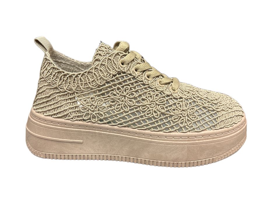 Дамски маратонки на платформа бежова дантела-2026