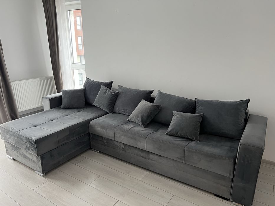 Canapea extensibila cu depozitare, gri catifea